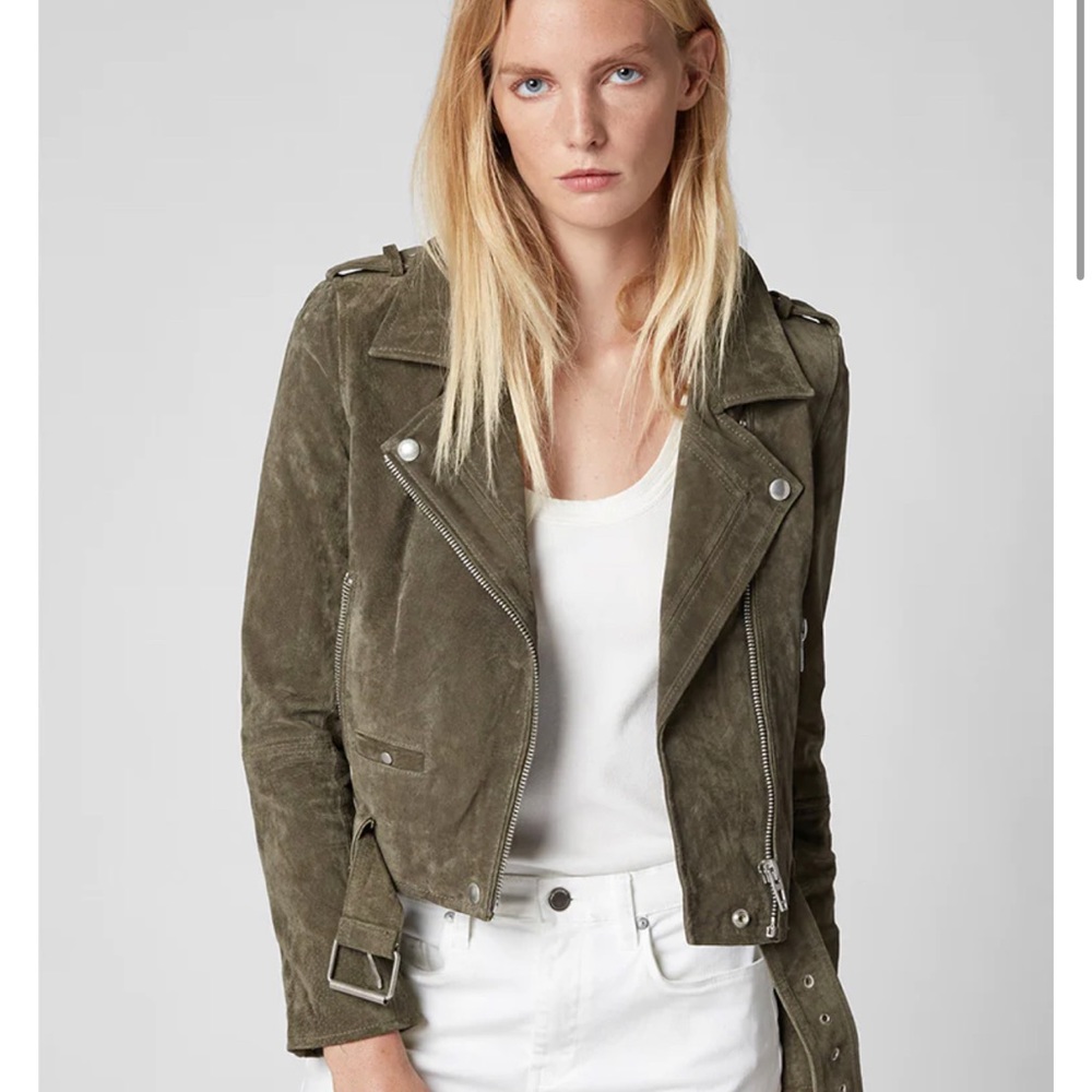 BLANYNYC Suede moto jacket in Herb